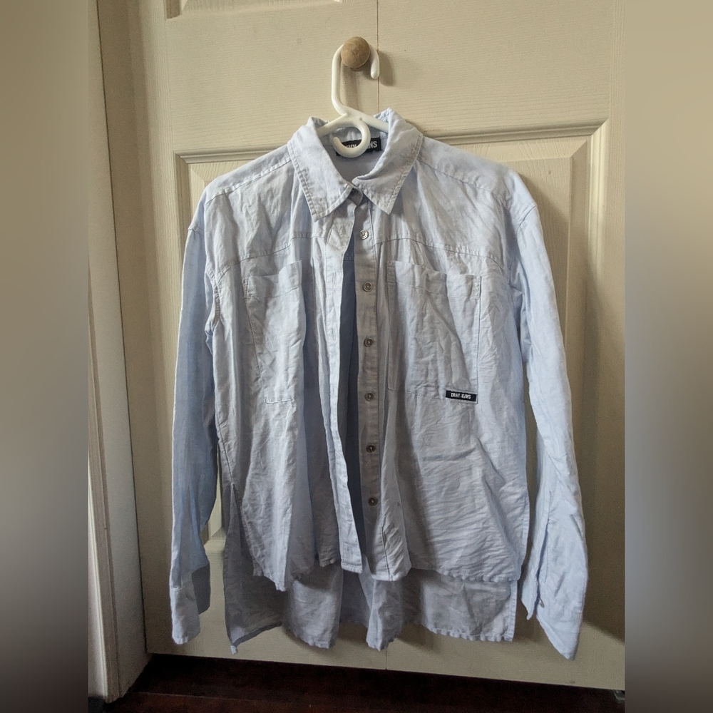 DKNY jeans linen blend blue button down size Small/Medium